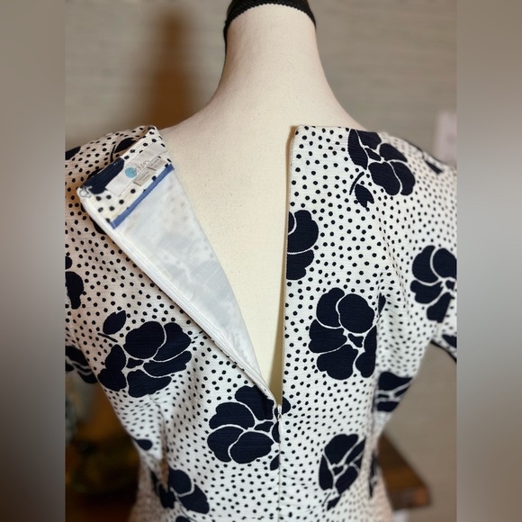Boden Sierra Primrose White Navy Blue Floral Polka Dot Knee Length Dress Sz 10 - Picture 6 of 9